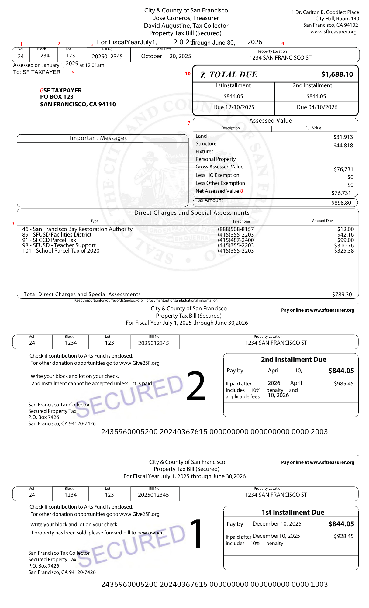 Sample Property Tax Bill - page 1