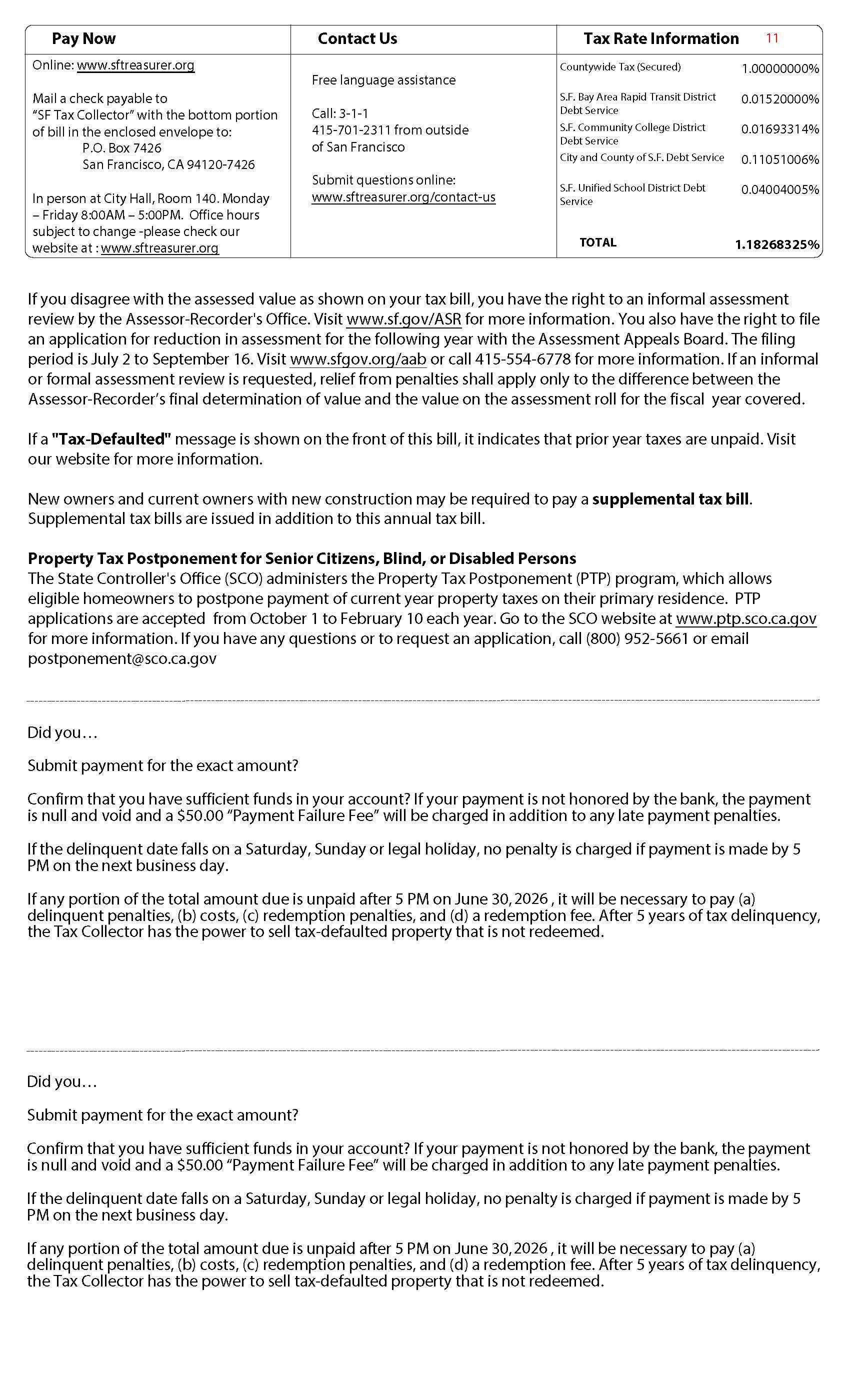 Sample Property Tax Bill - Page 2